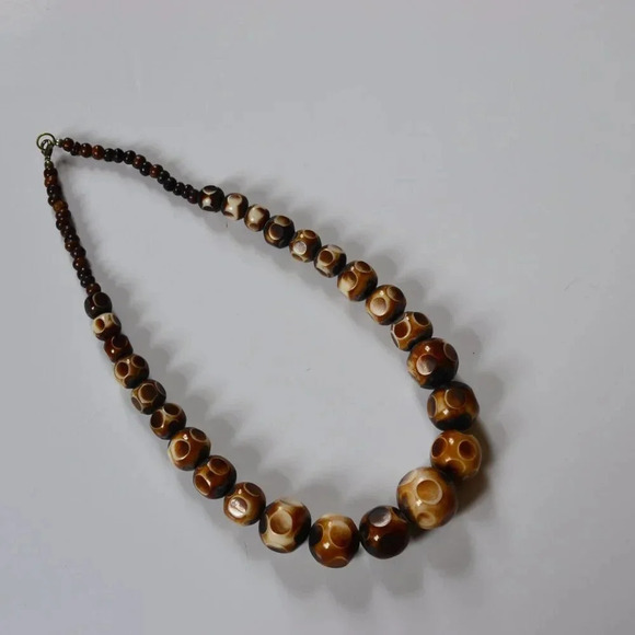 Vtg Carved Bone Beaded Necklace - Picture 2 of 7